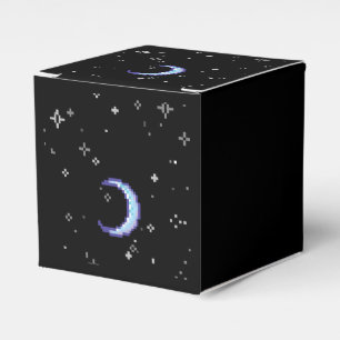 Blue Crescent Moon With Stars Pixel Art Favour Box