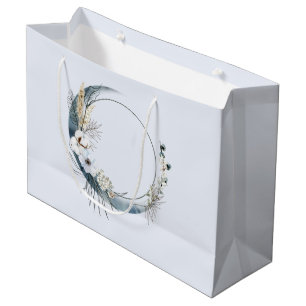 Blue Crescent Moon with White Flowers Large Gift Bag