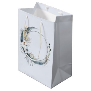 Blue Crescent Moon with White Flowers Medium Gift Bag
