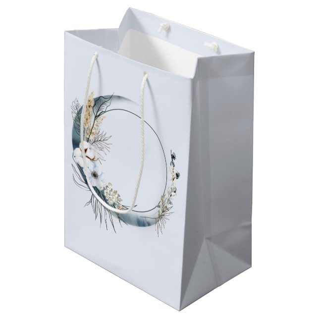 Blue Crescent Moon with White Flowers Medium Gift Bag (Front Angled)