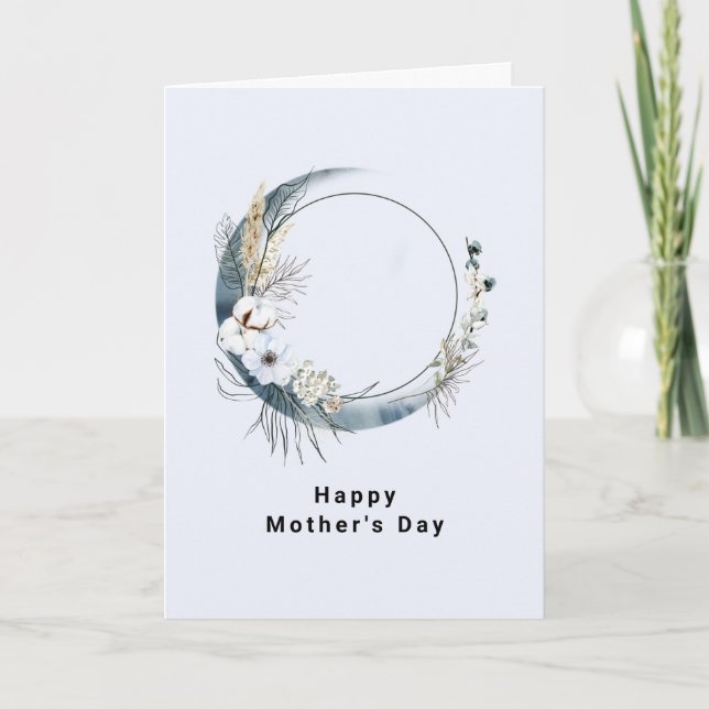 Blue Crescent Moon with White Flowers Mother's Day Holiday Card (Front)