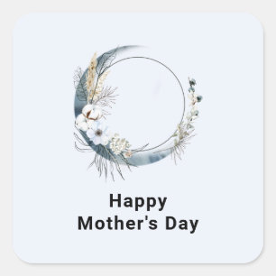 Blue Crescent Moon with White Flowers Mother's Day Square Sticker