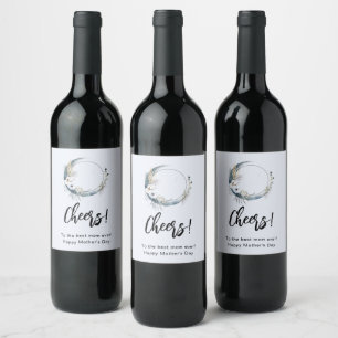 Blue Crescent Moon with White Flowers Mother's Day Wine Label