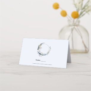 Blue Crescent Moon with White Flowers Place Card