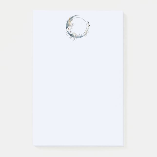 Blue Crescent Moon with White Flowers Post-it Notes (Front)