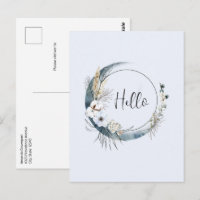 Blue Crescent Moon with White Flowers