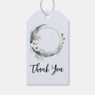 Blue Crescent Moon with White Flowers Thank You Gift Tags