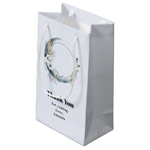 Blue Crescent Moon with White Flowers Thank You Small Gift Bag