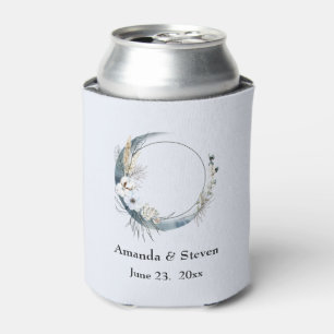 Blue Crescent Moon with White Flowers Wedding Can Cooler