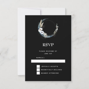 Blue Crescent Moon with White Flowers Wedding RSVP Card