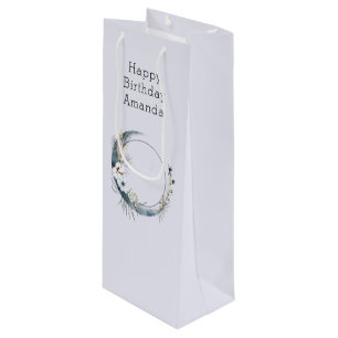 Blue Crescent Moon with White Flowers Wine Gift Bag