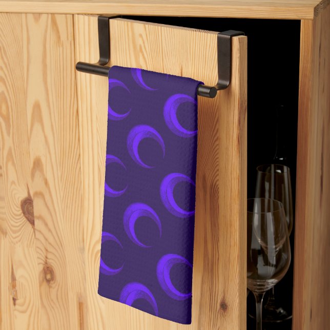 Blue Crescent Moons Pattern Halloween Tea Towel (Thirds Fold)