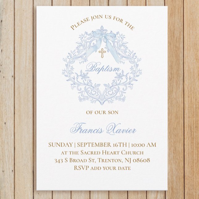 blue crest baby boy Baptism Invitation (Creator Uploaded)