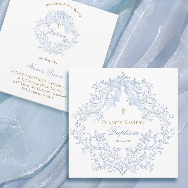  blue crest baby boy Baptism | small size Invitation (Creator Uploaded)