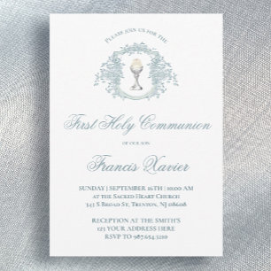 blue crest chalice First Communion Invitation