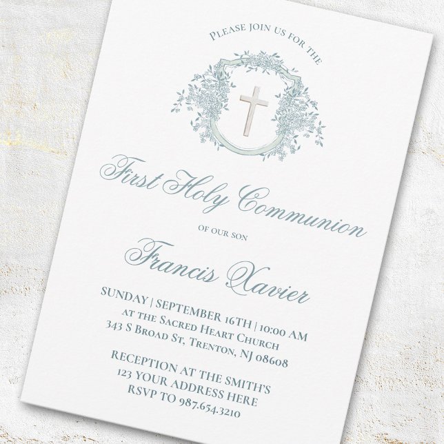 blue crest | First Communion Invitation (Creator Uploaded)