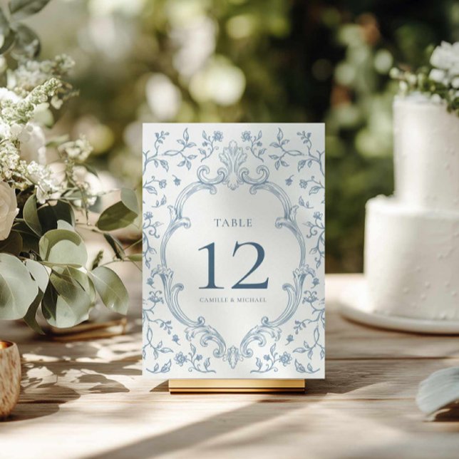 Blue Crest Wedding Table Number Sign (Elegant Blue Crest Wedding Table Number)