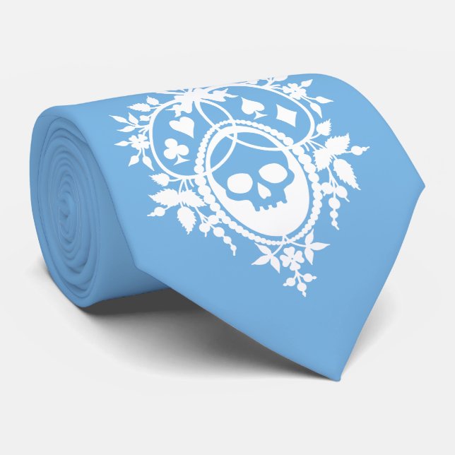 Blue Crest with Skull and Cardsuits Neck Tie (Rolled)