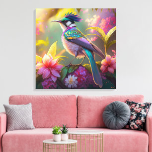 Blue Crested Rainbow Winged Sunbird Fantasy Bird Canvas Print