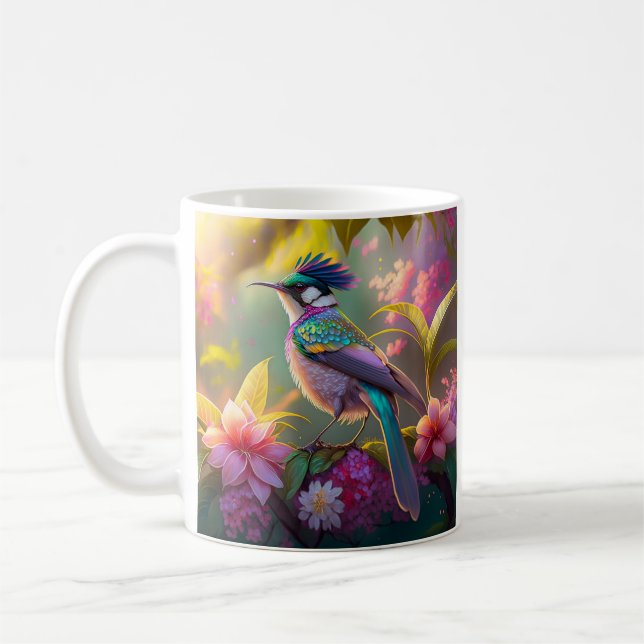 Blue Crested Rainbow Winged Sunbird Fantasy Bird Coffee Mug (Left)