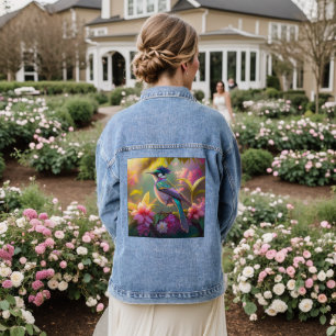 Blue Crested Rainbow Winged Sunbird Fantasy Bird Denim Jacket