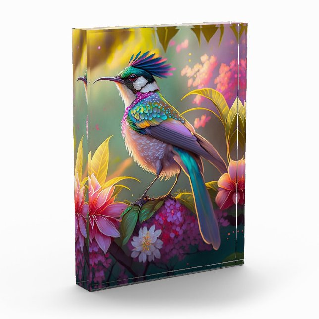 Blue Crested Rainbow Winged Sunbird Fantasy Bird Photo Block (Left)