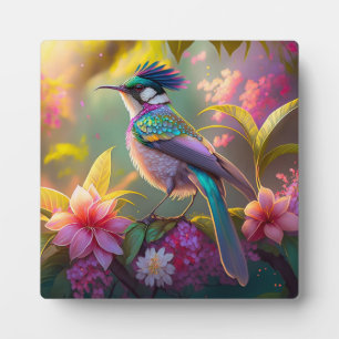 Blue Crested Rainbow Winged Sunbird Fantasy Bird Plaque