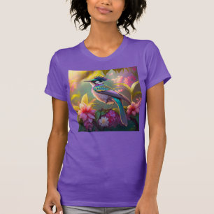 Blue Crested Rainbow Winged Sunbird Fantasy Bird T-Shirt