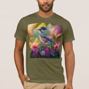 Blue Crested Rainbow Winged Sunbird Fantasy Bird T-Shirt