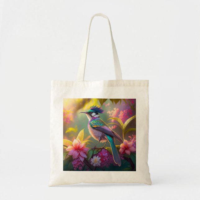 Blue Crested Rainbow Winged Sunbird Fantasy Bird Tote Bag (Front)