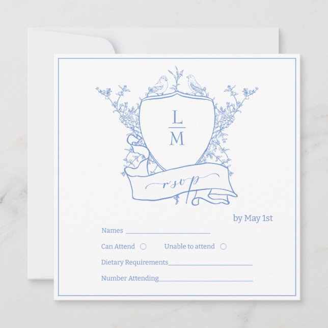 Blue crests floral design rsvp (Front)