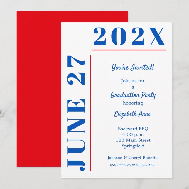 Blue & Crimson Graduation Party Invitation (Front/Back)