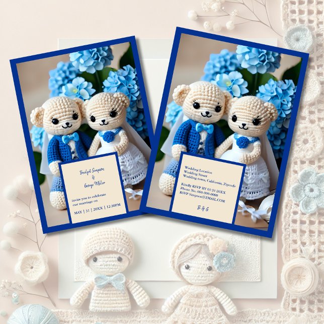 blue crochet wedding couple invitation (Creator Uploaded)
