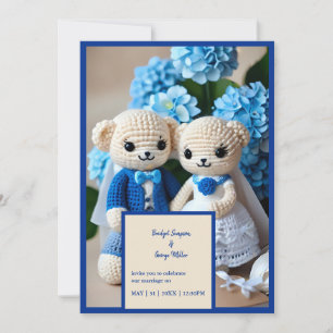 blue crochet wedding couple invitation