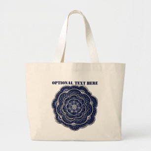 Blue Crocheted Doily Doodle Large Tote Bag