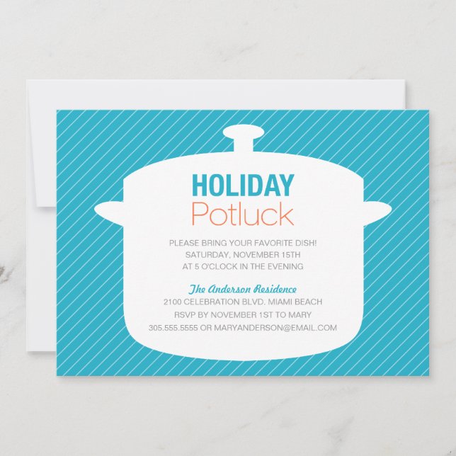 BLUE CROCK POT | HOLIDAY POTLUCK INVITATIONS (Front)