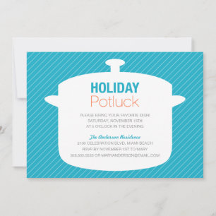 BLUE CROCK POT   HOLIDAY POTLUCK INVITATIONS