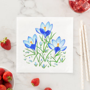 Blue Crocus Flowers Napkin