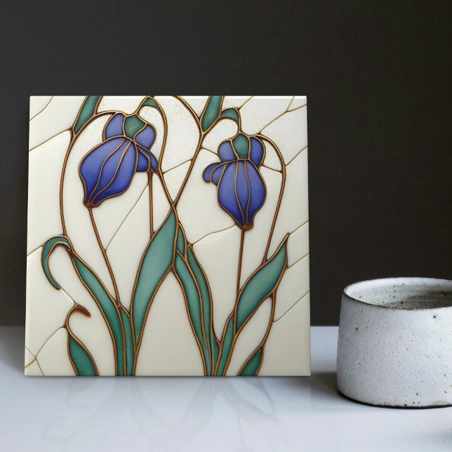 Blue Crocus Wall Decor Art Nouveau Art Deco Cerami Tile (Creator Uploaded)