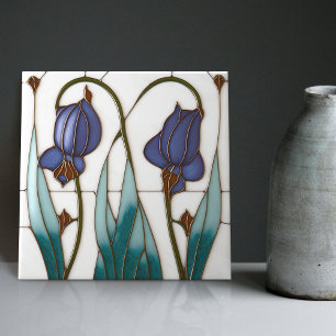 Blue Crocus Wall Decor Art Nouveau Art Deco Tile