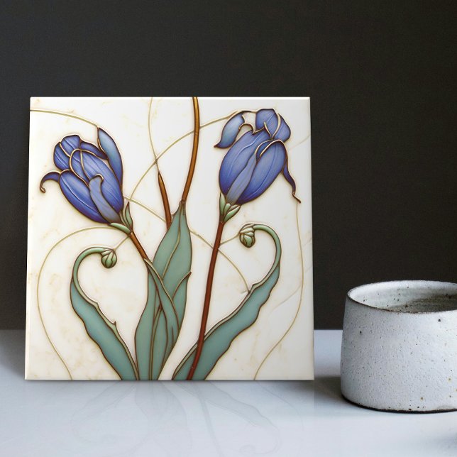 Blue Crocus Wall Decor Art Nouveau Art Deco Tile (Creator Uploaded)