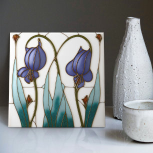 Blue Crocus Wall Decor Art Nouveau Art Deco Tile