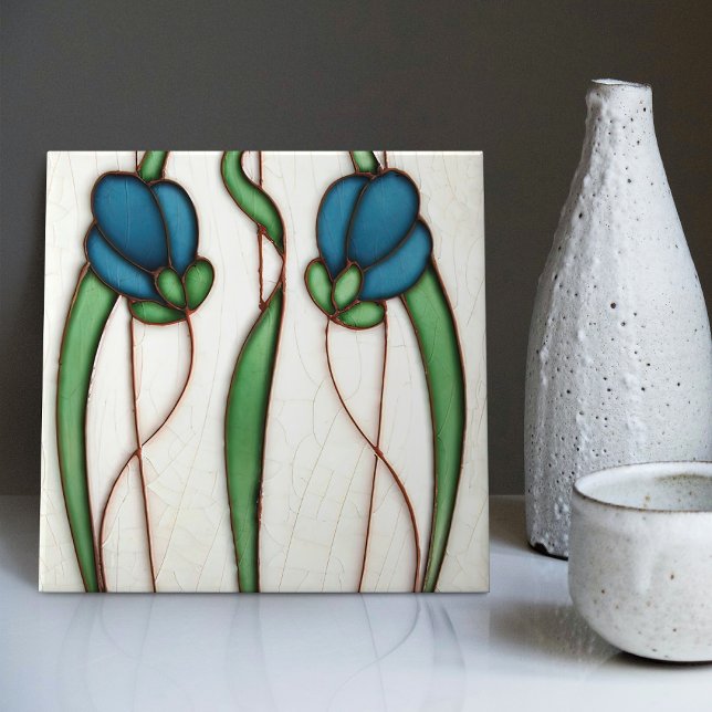 Blue Crocus Wall Decor Art Nouveau Art Deco Tile (Creator Uploaded)