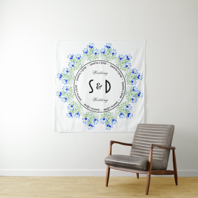 Blue Crocus Wedding Backdrop Tapestry (In Situ (Horizontal))