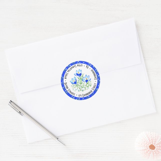 Blue Crocus Wedding Classic Round Sticker (Envelope)
