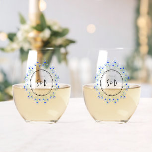 Blue Crocus Wedding Stemless Wine Glass