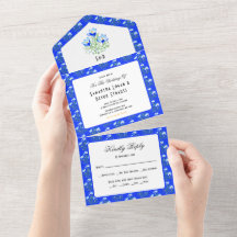 Blue Crocuse Flowers All in One Wedding Invite