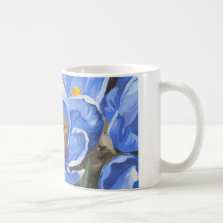 Blue crocuses and a bee coffee mug