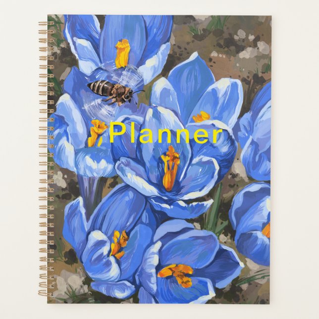 Blue crocuses and a bee planner (Front)