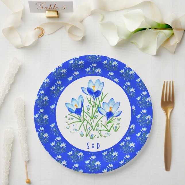 Blue Crocuses Paper Plate (Wedding)